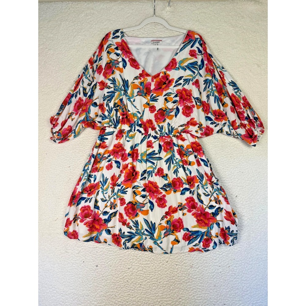 Andrée By Unit Dress Womens 2X Blouson Floral V-Neck Dolman‎ Summer Beach